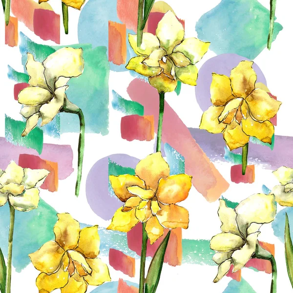 Gelbe Amaryllis Nahtlose Hintergrundmuster Textur Für Stofftapeten Aquarell Wildblume Für — Stockfoto