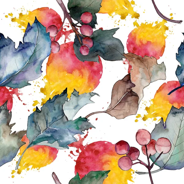 Viburnum Lämnar Akvarell Stil Isolerade Sömlös Bakgrundsmönster Tyg Tapeter Tryckta — Stockfoto