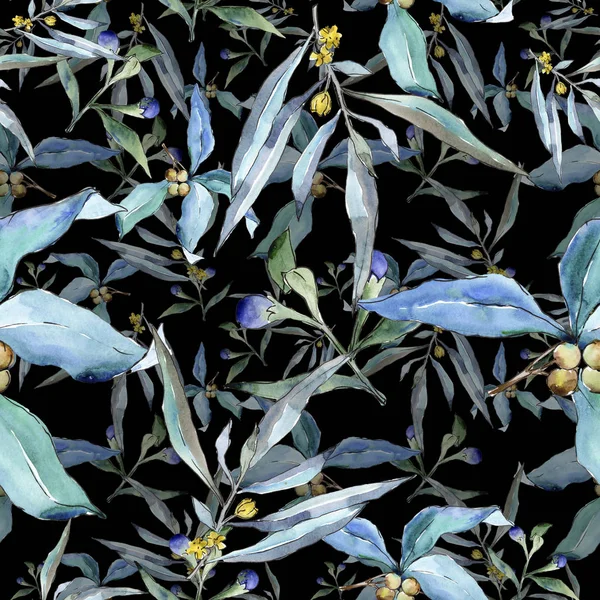 Mavi iğde suluboya tarzında bırakır. Sorunsuz arka plan deseni. Kumaş duvar kağıdı yazdırma doku. Aquarelle yaprak için arka plan, doku, sarıcı desen, çerçeve veya kenarlık.