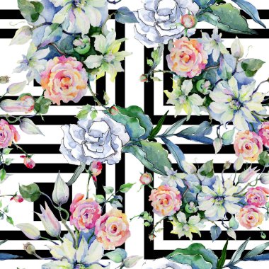 İhale buket çiçek. Sorunsuz arka plan deseni. Kumaş duvar kağıdı yazdırma doku. Arka plan, doku, sarıcı desen, çerçeve veya kenarlık için Aquarelle kır çiçeği.