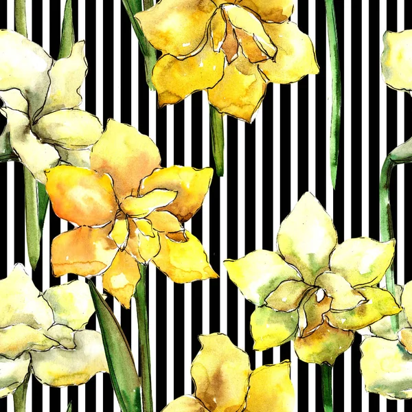 Žlutá Amaryllis Vzor Bezešvé Pozadí Fabric Tapety Tisku Texturu Aquarelle — Stock fotografie