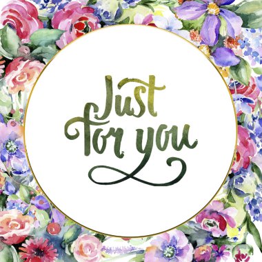 Renkli buket. Botanik çiçek. Çerçeve kenarlığı süsleme Meydanı. Arka plan, doku, sarıcı desen, çerçeve veya kenarlık için Aquarelle kır çiçeği.