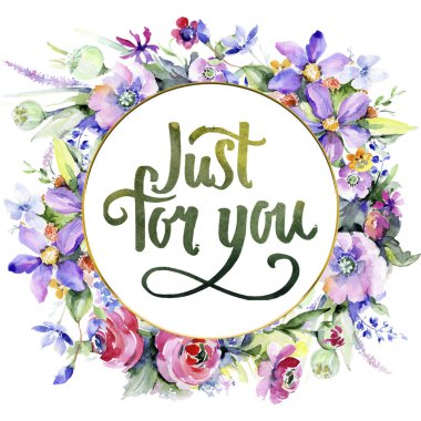 Renkli buket. Botanik çiçek. Çerçeve kenarlığı süsleme Meydanı. Arka plan, doku, sarıcı desen, çerçeve veya kenarlık için Aquarelle kır çiçeği.