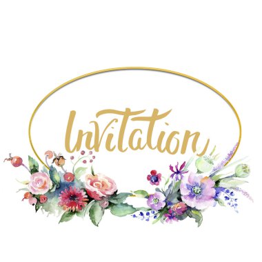 Renkli buket. Botanik çiçek. Çerçeve kenarlığı süsleme Meydanı. Arka plan, doku, sarıcı desen, çerçeve veya kenarlık için Aquarelle kır çiçeği.