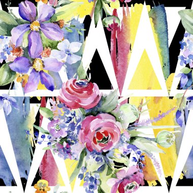 Renkli buket. Sorunsuz arka plan deseni. Kumaş duvar kağıdı yazdırma doku. Arka plan, doku, sarıcı desen, çerçeve veya kenarlık için Aquarelle kır çiçeği.