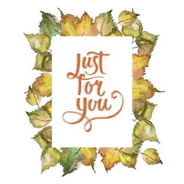 Huş ağacı bir suluboya tarzında bırakır. Çerçeve kenarlığı süsleme Meydanı. Aquarelle yaprak için arka plan, doku, sarıcı desen, çerçeve veya kenarlık.