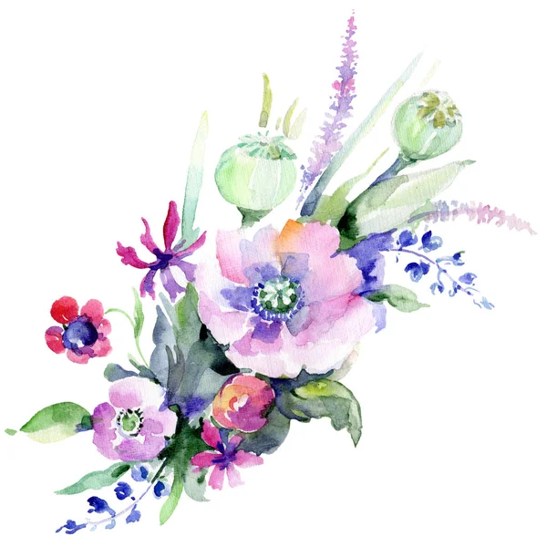 Πολύχρωμο Μπουκέτο Floral Βοτανικό Λουλούδι Άγρια Άνοιξη Φύλλων Wildflower Απομονωμένη — Φωτογραφία Αρχείου