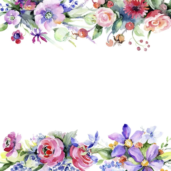 Colorful Bouquet Floral Botanical Flower Frame Border Ornament Square Aquarelle — Stock Photo, Image