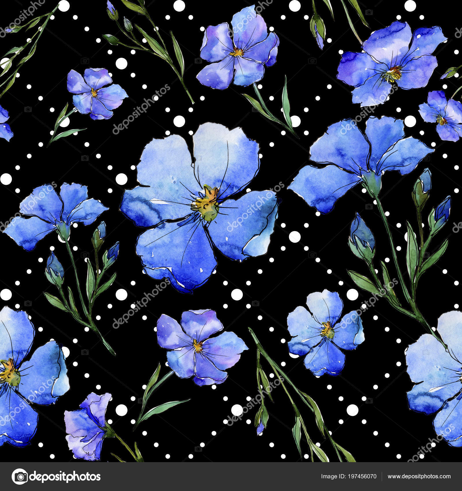 青い亜麻 花植物の花 シームレスな背景パターン 壁紙印刷手触りの生地 テクスチャ ラッパー パターン フレームや境界線の Aquarelle ワイルドフラワー ストック写真 C Mystocks