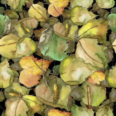 Huş ağacı bir suluboya tarzında bırakır. Sorunsuz arka plan deseni. Kumaş duvar kağıdı yazdırma doku. Aquarelle yaprak için arka plan, doku, sarıcı desen, çerçeve veya kenarlık.