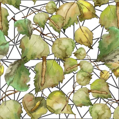 Huş ağacı bir suluboya tarzında bırakır. Sorunsuz arka plan deseni. Kumaş duvar kağıdı yazdırma doku. Aquarelle yaprak için arka plan, doku, sarıcı desen, çerçeve veya kenarlık.