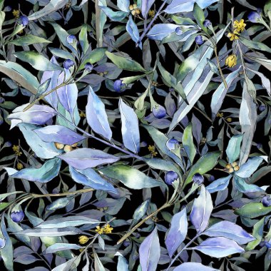 Mavi iğde suluboya tarzında bırakır. Sorunsuz arka plan deseni. Kumaş duvar kağıdı yazdırma doku. Aquarelle yaprak için arka plan, doku, sarıcı desen, çerçeve veya kenarlık.