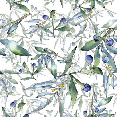 Mavi iğde suluboya tarzında bırakır. Sorunsuz arka plan deseni. Kumaş duvar kağıdı yazdırma doku. Aquarelle yaprak için arka plan, doku, sarıcı desen, çerçeve veya kenarlık.