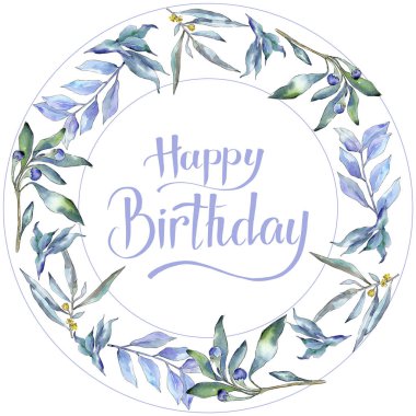 Mavi iğde suluboya tarzında bırakır. Çerçeve kenarlığı süsleme Meydanı. Aquarelle yaprak için arka plan, doku, sarıcı desen, çerçeve veya kenarlık.