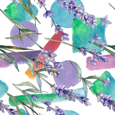 Mor lavanta. Sorunsuz arka plan deseni. Kumaş duvar kağıdı yazdırma doku. Arka plan, doku, sarıcı desen, çerçeve veya kenarlık için Aquarelle kır çiçeği.