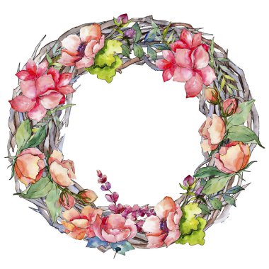 Pembe buket kır çiçeği. Çerçeve kenarlığı süsleme Meydanı. Arka plan, doku, sarıcı desen, çerçeve veya kenarlık için Aquarelle kır çiçeği.