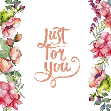 Pembe buket kır çiçeği. Çerçeve kenarlığı süsleme Meydanı. Arka plan, doku, sarıcı desen, çerçeve veya kenarlık için Aquarelle kır çiçeği.