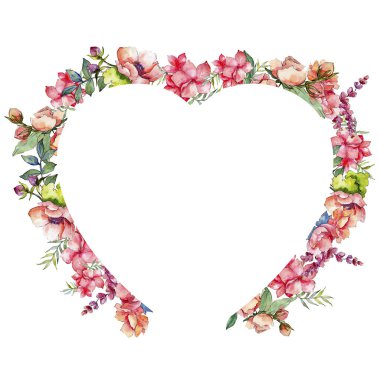 Pembe buket kır çiçeği. Çerçeve kenarlığı süsleme Meydanı. Arka plan, doku, sarıcı desen, çerçeve veya kenarlık için Aquarelle kır çiçeği.