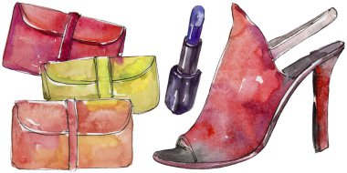 Moda Aksesuar moda glamour illüstrasyon izole bir suluboya tarzında kroki. Aquarelle moda kroki için arka plan, doku, sarıcı desen, çerçeve veya kenarlık.