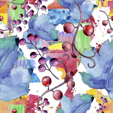 Frenk üzümü bir suluboya tarzında bırakır. Sorunsuz arka plan deseni. Kumaş duvar kağıdı yazdırma doku. Aquarelle yaprak için arka plan, doku, sarıcı desen, çerçeve veya kenarlık.