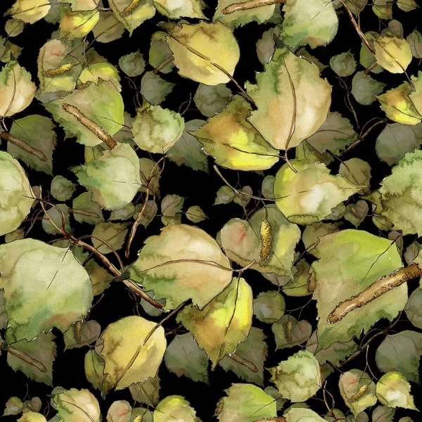 Φύλλα Σημύδας Στυλ Υδατογραφίας Απρόσκοπτη Υπόβαθρο Μοτίβο Ύφασμα Ταπετσαρία Υφή — Φωτογραφία Αρχείου