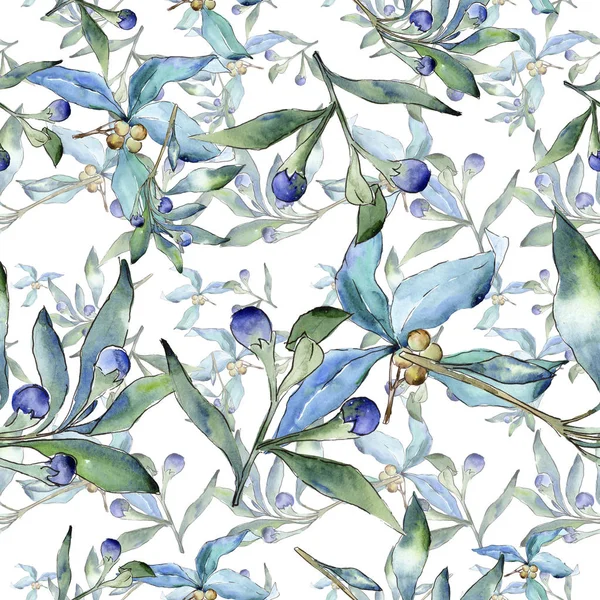 Elaeagnus 수채화 스타일에 나뭇잎 원활한 패턴입니다 패브릭 텍스처입니다 프레임 테두리에 — 스톡 사진
