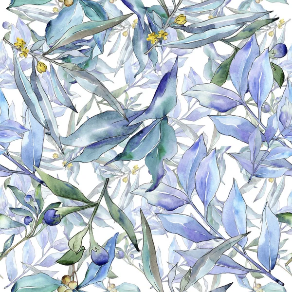 Mavi iğde suluboya tarzında bırakır. Sorunsuz arka plan deseni. Kumaş duvar kağıdı yazdırma doku. Aquarelle yaprak için arka plan, doku, sarıcı desen, çerçeve veya kenarlık.