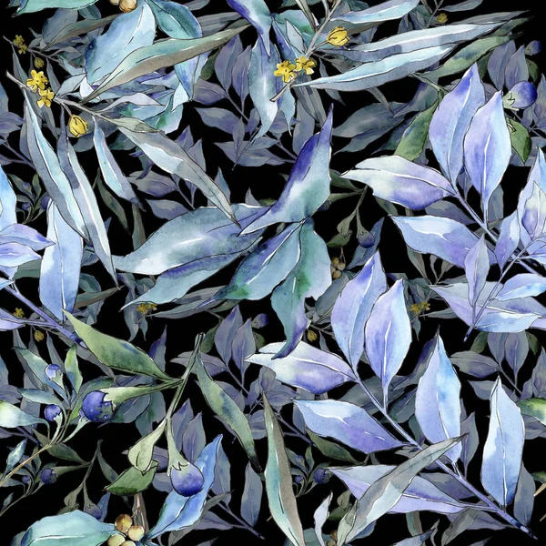 Μπλε Σκληραγωγημένα Φύλλα Στυλ Υδατογραφίας Απρόσκοπτη Υπόβαθρο Μοτίβο Ύφασμα Ταπετσαρία — Φωτογραφία Αρχείου