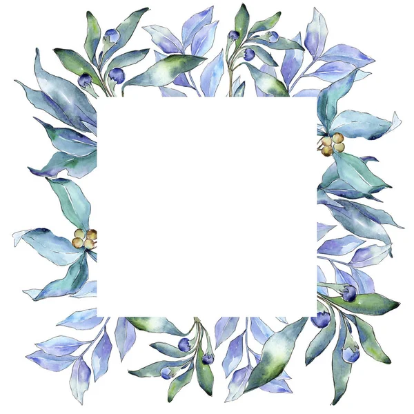 Hojas Elaeagnus Azul Estilo Acuarela Marco Borde Ornamento Cuadrado Hoja — Foto de Stock