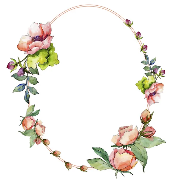 Pembe buket kır çiçeği. Çerçeve kenarlığı süsleme Meydanı. Arka plan, doku, sarıcı desen, çerçeve veya kenarlık için Aquarelle kır çiçeği.