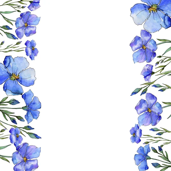 Blue Flax Floral Botanical Flower Frame Border Ornament Square Aquarelle — Stock Photo, Image