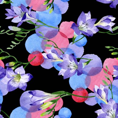 Mor frezya. Sorunsuz arka plan deseni. Kumaş duvar kağıdı yazdırma doku. Arka plan, doku, sarıcı desen, çerçeve veya kenarlık için Aquarelle kır çiçeği.