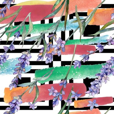 Mor lavanta. Sorunsuz arka plan deseni. Kumaş duvar kağıdı yazdırma doku. Arka plan, doku, sarıcı desen, çerçeve veya kenarlık için Aquarelle kır çiçeği.