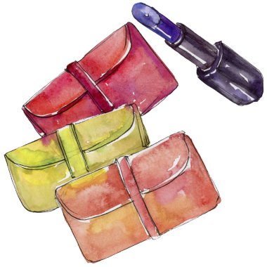 Renkli debriyaj ve pomad moda glamour illüstrasyon izole bir suluboya tarzında kroki. Aquarelle moda kroki için arka plan, doku, sarıcı desen, çerçeve veya kenarlık.