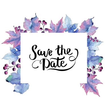 Frenk üzümü bir suluboya tarzında bırakır. Çerçeve kenarlığı süsleme Meydanı. Aquarelle yaprak için arka plan, doku, sarıcı desen, çerçeve veya kenarlık.