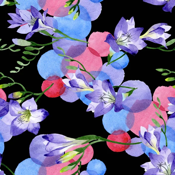 Mor frezya. Sorunsuz arka plan deseni. Kumaş duvar kağıdı yazdırma doku. Arka plan, doku, sarıcı desen, çerçeve veya kenarlık için Aquarelle kır çiçeği.