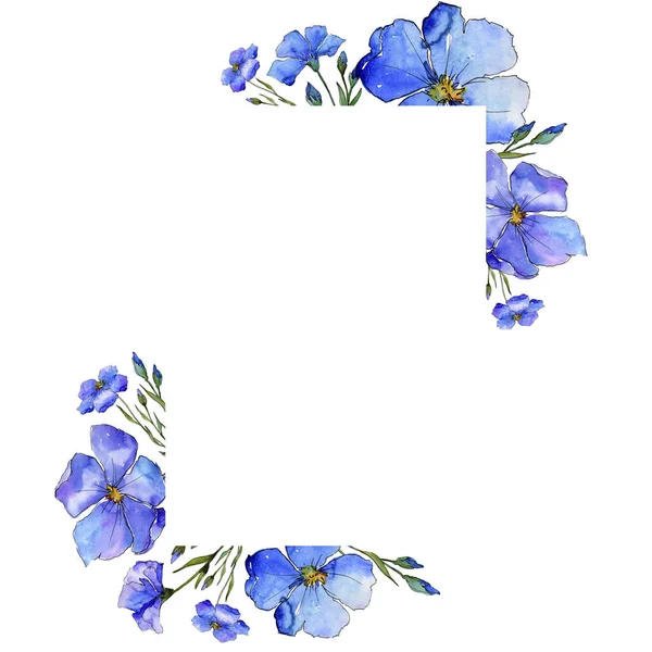 Blue Flax Floral Botanical Flower Frame Border Ornament Square Aquarelle — Stock Photo, Image