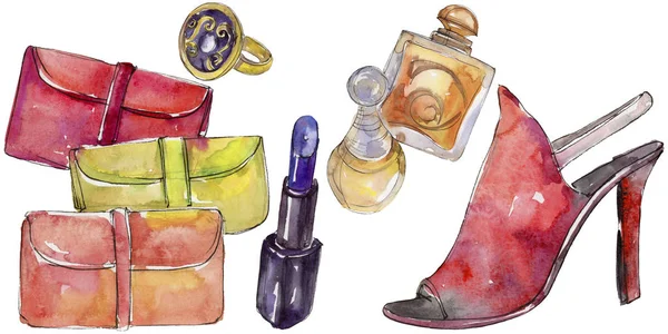 Moda Aksesuar moda glamour illüstrasyon izole bir suluboya tarzında kroki. Aquarelle moda kroki için arka plan, doku, sarıcı desen, çerçeve veya kenarlık.