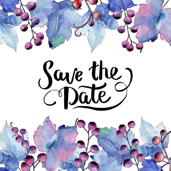 Frenk üzümü bir suluboya tarzında bırakır. Çerçeve kenarlığı süsleme Meydanı. Aquarelle yaprak için arka plan, doku, sarıcı desen, çerçeve veya kenarlık.