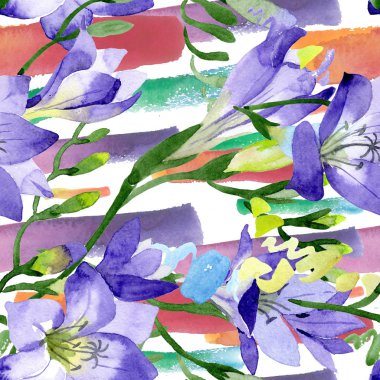 Mor frezya. Sorunsuz arka plan deseni. Kumaş duvar kağıdı yazdırma doku. Arka plan, doku, sarıcı desen, çerçeve veya kenarlık için Aquarelle kır çiçeği.