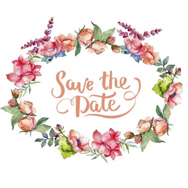 Pembe buket kır çiçeği. Çerçeve kenarlığı süsleme Meydanı. Arka plan, doku, sarıcı desen, çerçeve veya kenarlık için Aquarelle kır çiçeği.