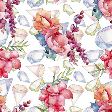 Pembe buket kır çiçeği. Botanik çiçek. Sorunsuz arka plan deseni. Kumaş duvar kağıdı yazdırma doku. Arka plan, doku, sarıcı desen, çerçeve veya kenarlık için Aquarelle kır çiçeği.