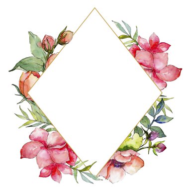 Pembe buket kır çiçeği. Çerçeve kenarlığı süsleme Meydanı. Arka plan, doku, sarıcı desen, çerçeve veya kenarlık için Aquarelle kır çiçeği.