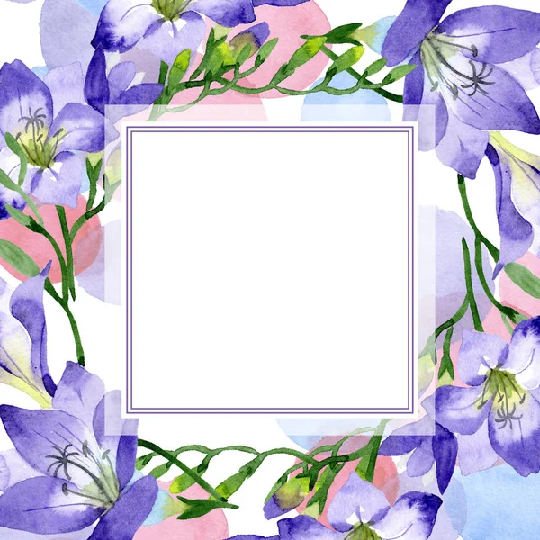Фіолетова Фрезія Квіткова Ботанічна Квітка Рамка Прикордонного Орнаменту Площі Акварель — стокове фото