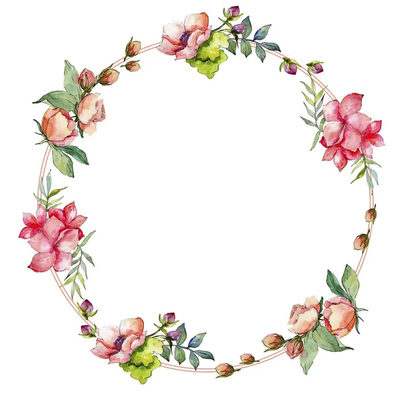 Roze Boeket Wildflower Frame Grens Ornament Vierkant Aquarelle Wildflower Voor — Stockfoto