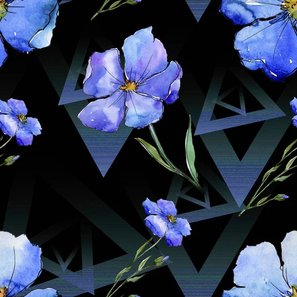 青い亜麻 花植物の花 シームレスな背景パターン 壁紙印刷手触りの生地 テクスチャ ラッパー パターン フレームや境界線の Aquarelle ワイルドフラワー — ストック写真