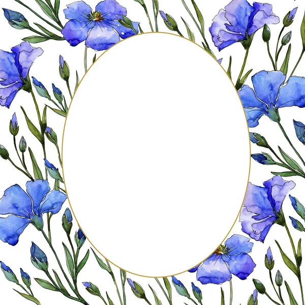 Blauwe Vlas Floral Botanische Bloem Frame Grens Ornament Vierkant Aquarelle — Stockfoto