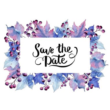 Frenk üzümü bir suluboya tarzında bırakır. Çerçeve kenarlığı süsleme Meydanı. Aquarelle yaprak için arka plan, doku, sarıcı desen, çerçeve veya kenarlık.