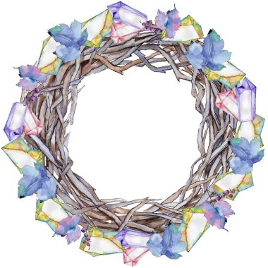 Frenk üzümü bir suluboya tarzında bırakır. Çerçeve kenarlığı süsleme Meydanı. Aquarelle yaprak için arka plan, doku, sarıcı desen, çerçeve veya kenarlık.