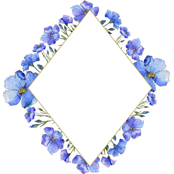 Blauwe Vlas Floral Botanische Bloem Frame Grens Ornament Vierkant Aquarelle — Stockfoto